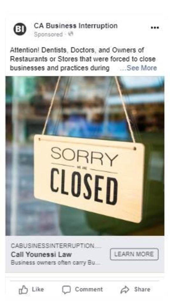 Photo representing business interruptions as a social media ad for injury lawyer marketing