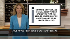 Example legal marketing television ad for JUUL vaping & e-cig battery explosions injury litigation