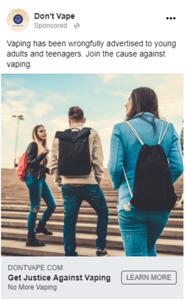 Example legal marketing social media ad for JUUL litigation