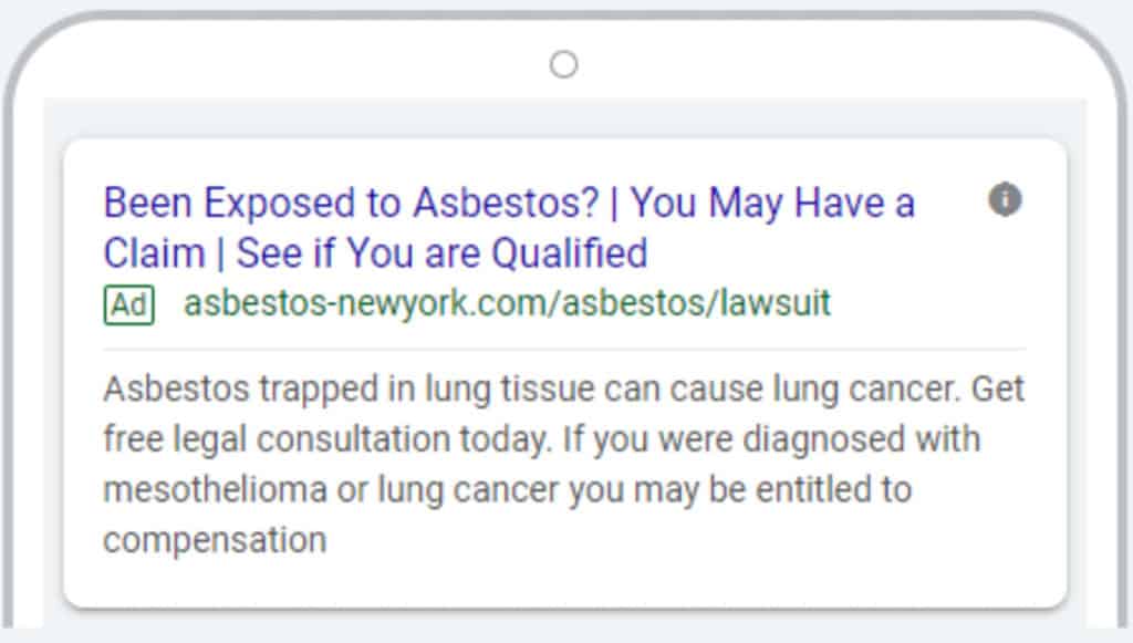 Photo representing mesothelioma cases as a paid internet ad for injury lawyer marketing