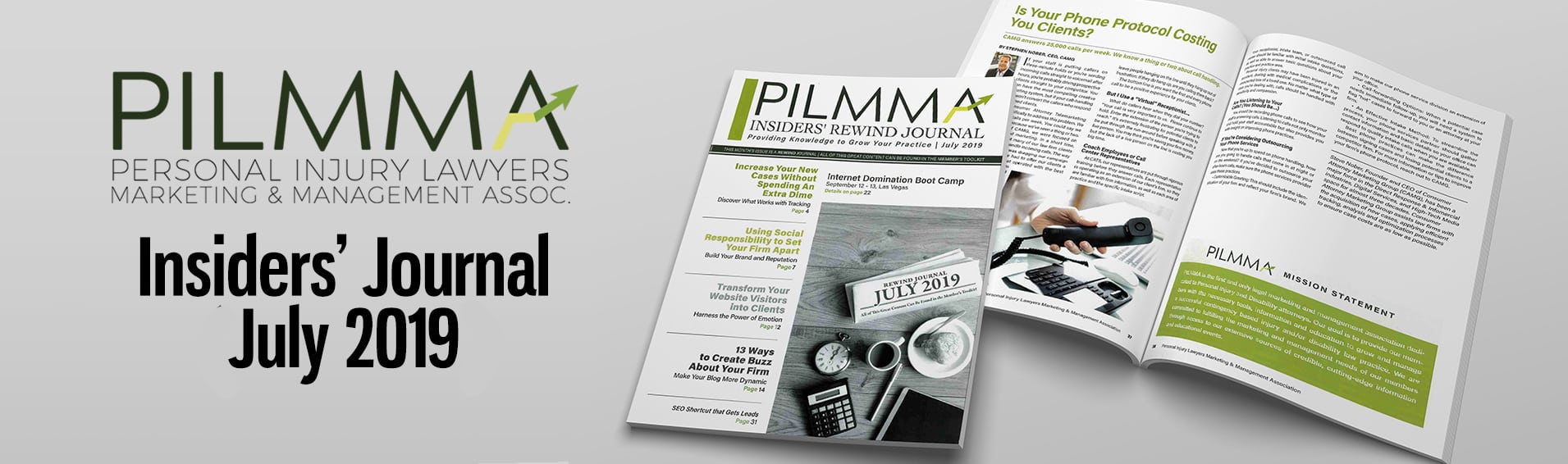Graphic featuring PILMMA Insiders' Journal July 2019