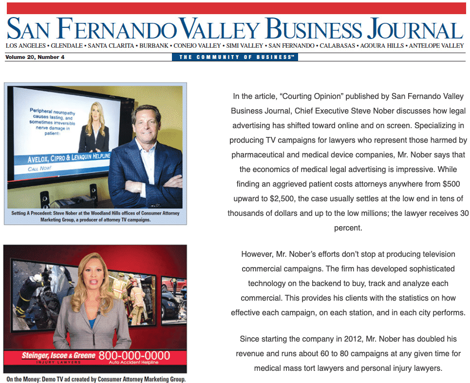 Photo of a San Fernando Business Journal article with Steve Nober