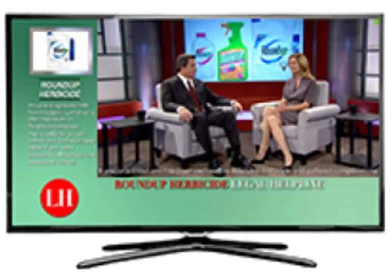 Graphic of television tuned into an infomercial for an injury law firm
