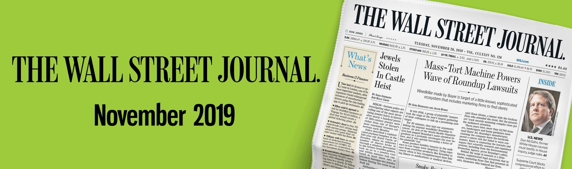 Graphic Featuring The Wall Street Journal November 2019 article about mass torts