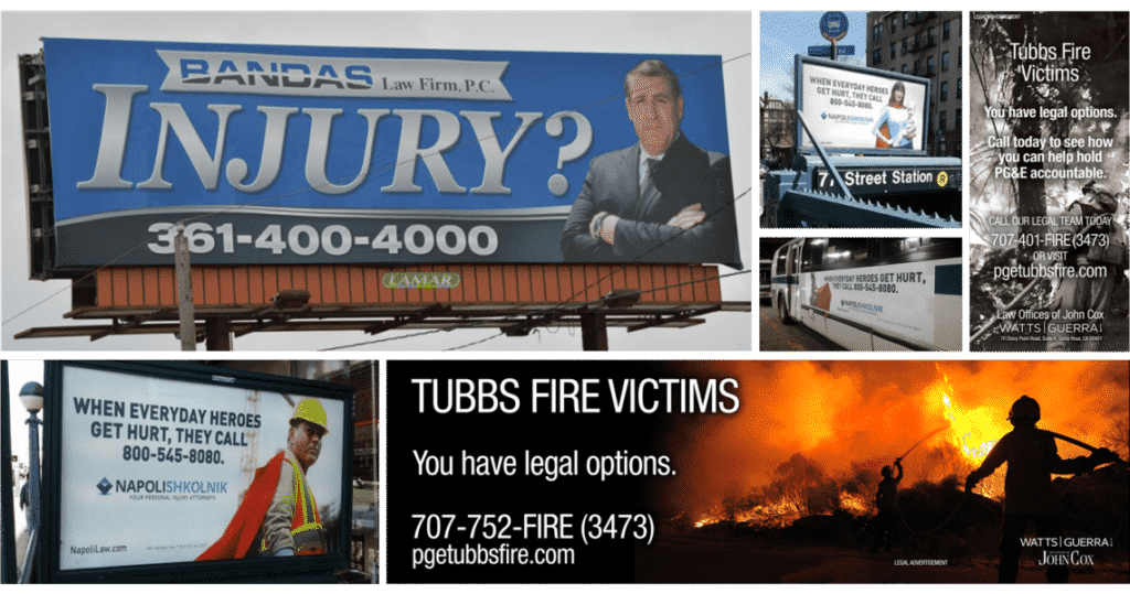 Photo representing examples of out-of-home advertising options for injury law firm marketing