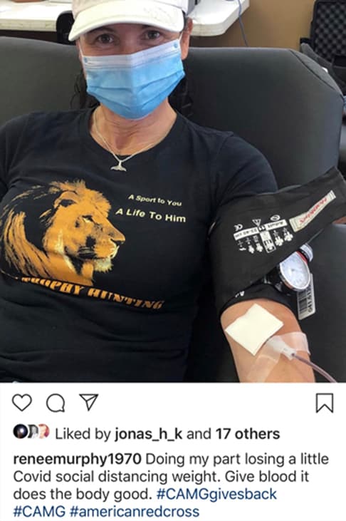 Social media post from CAMG Gives participants donating blood