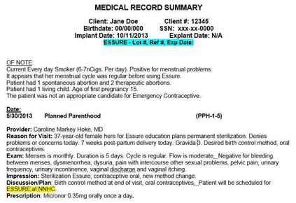 Sample medical record summary chronology from Consumer Attorney Record Services